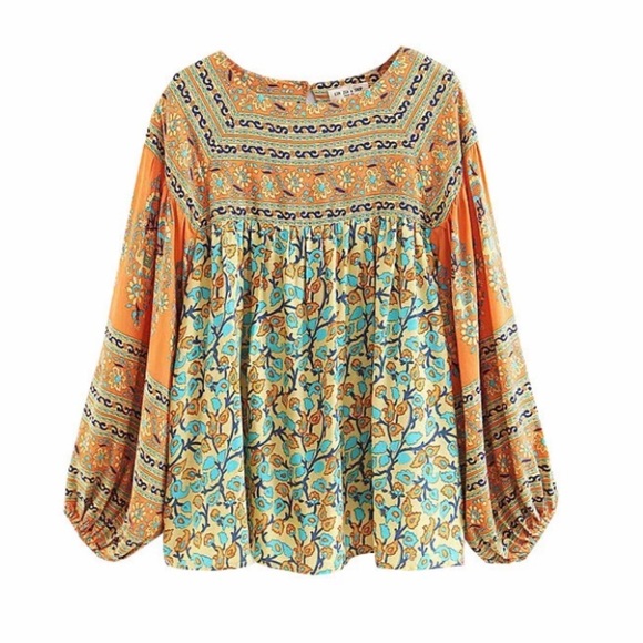Golden Fields Bohemian Floral Long Sleeve Gypsy Blouse - Picture 3 of 5